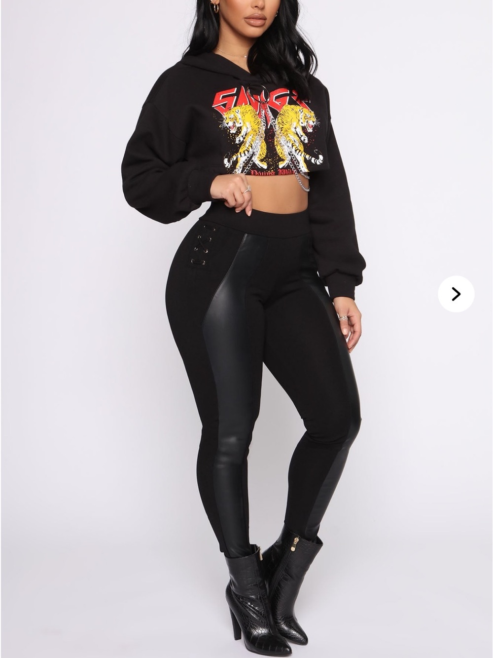 Fashion Nova Black High-Waist Faux-Leather Panel Leggings